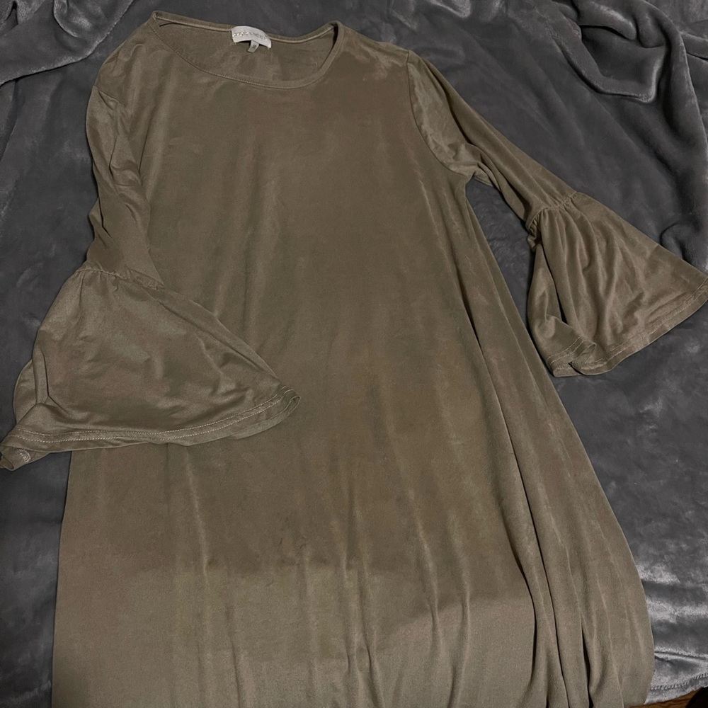 Tan velvet long sleeve dress